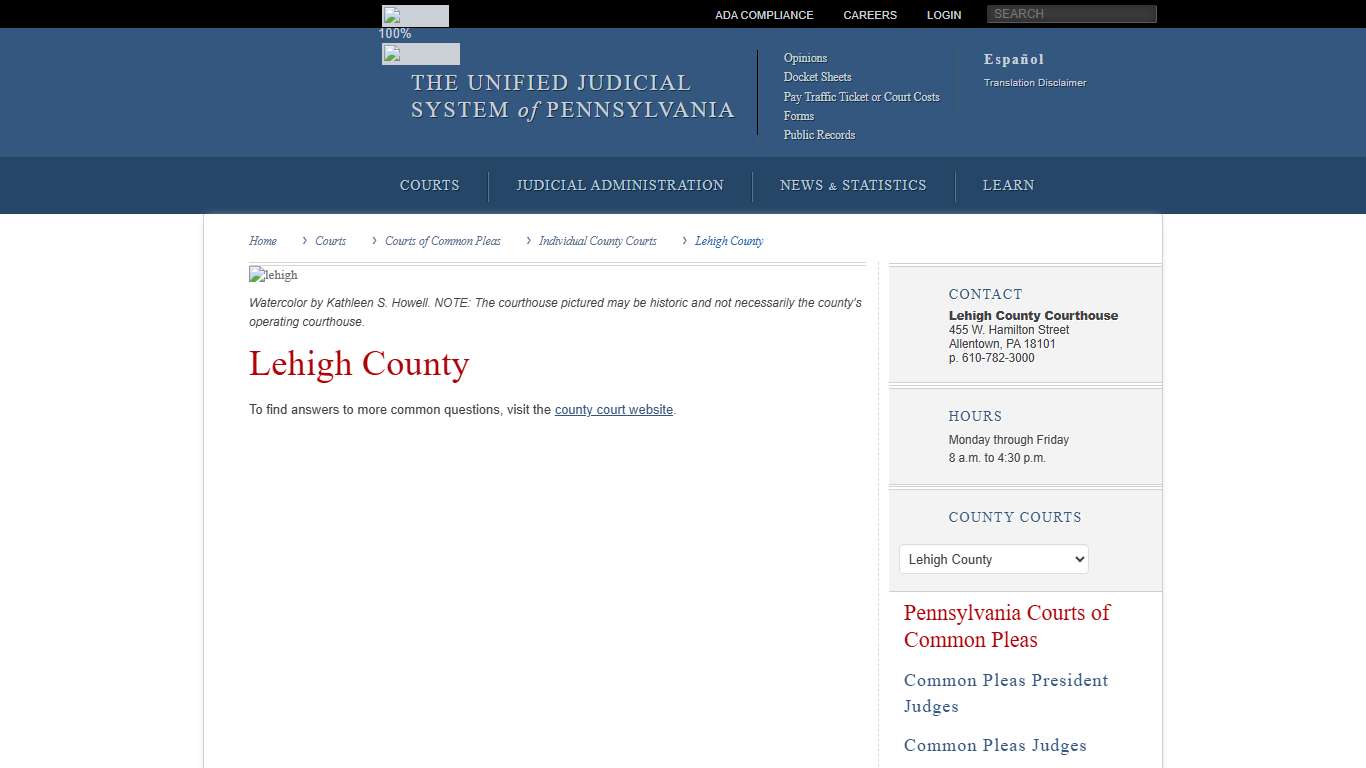 Lehigh County | Individual County Courts | Courts of Common Pleas | Courts | Unified Judicial System of Pennsylvania