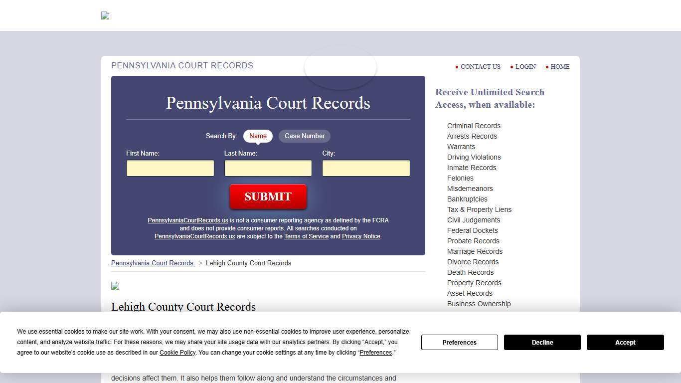 Lehigh County Court Records | PennsylvaniaCourtRecords.us